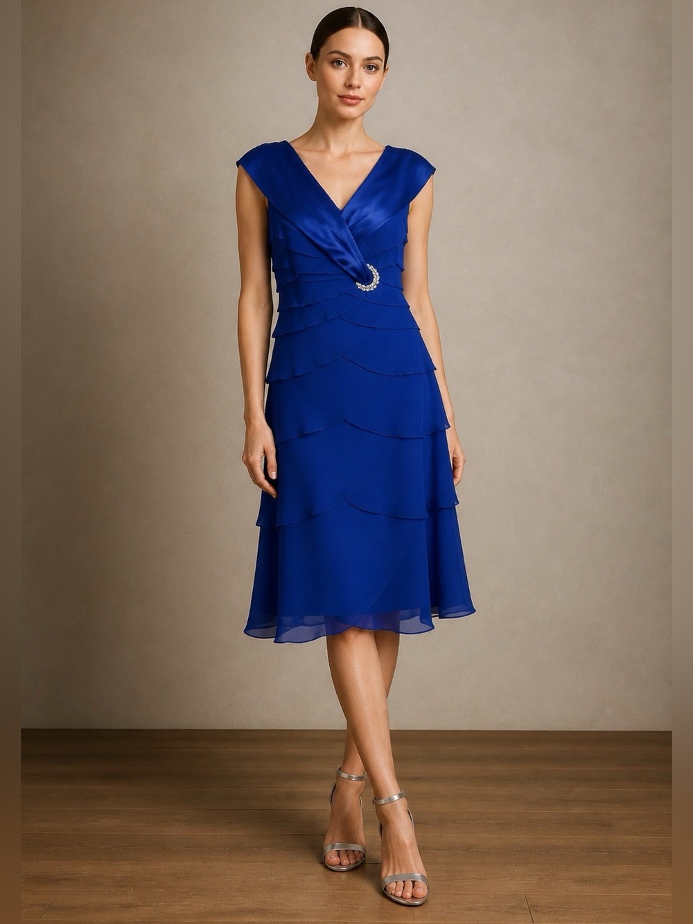 Alex Evenings Ruffed Midi Dress Womens 10 Party Cocktail Wedding Formal Glam